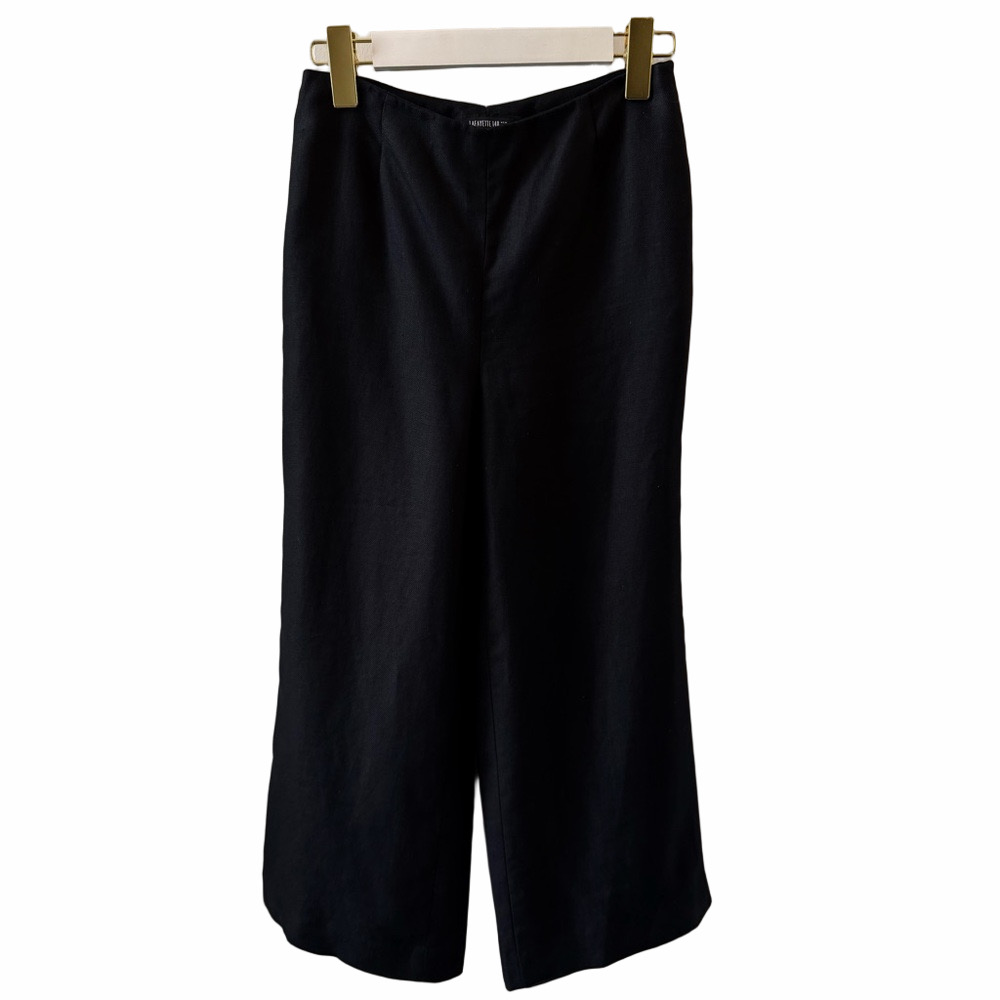 Lafayette 148 Linen Cropped Wide Leg Black Pants Size 0